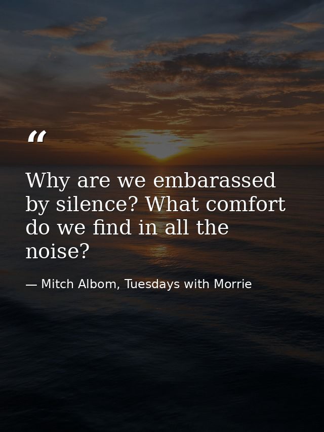 Why are we embarassed by silence? What comfort do we find in all the noise? — Mitch Albom, Tuesdays with Morrie