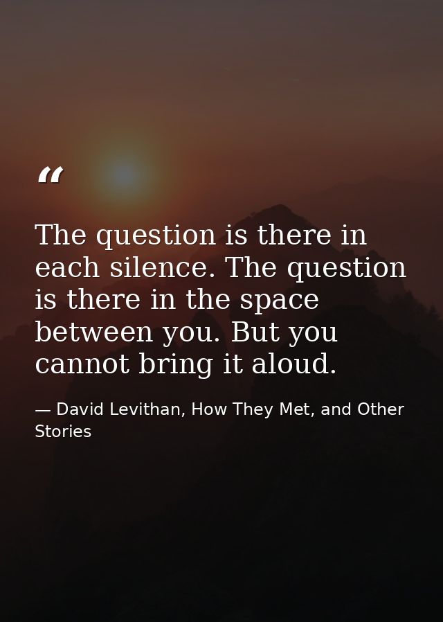 The question is there in each silence. The question is there in the space between you. But you cannot bring it aloud. — David Levithan, How They Met, and Other Stories