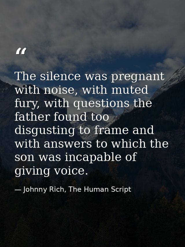 The silence was pregnant with noise, with muted fury, with questions the father found too disgusting to frame and with a — Johnny Rich, The Human Script