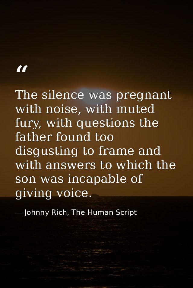 The silence was pregnant with noise, with muted fury, with questions the father found too disgusting to frame and with a — Johnny Rich, The Human Script
