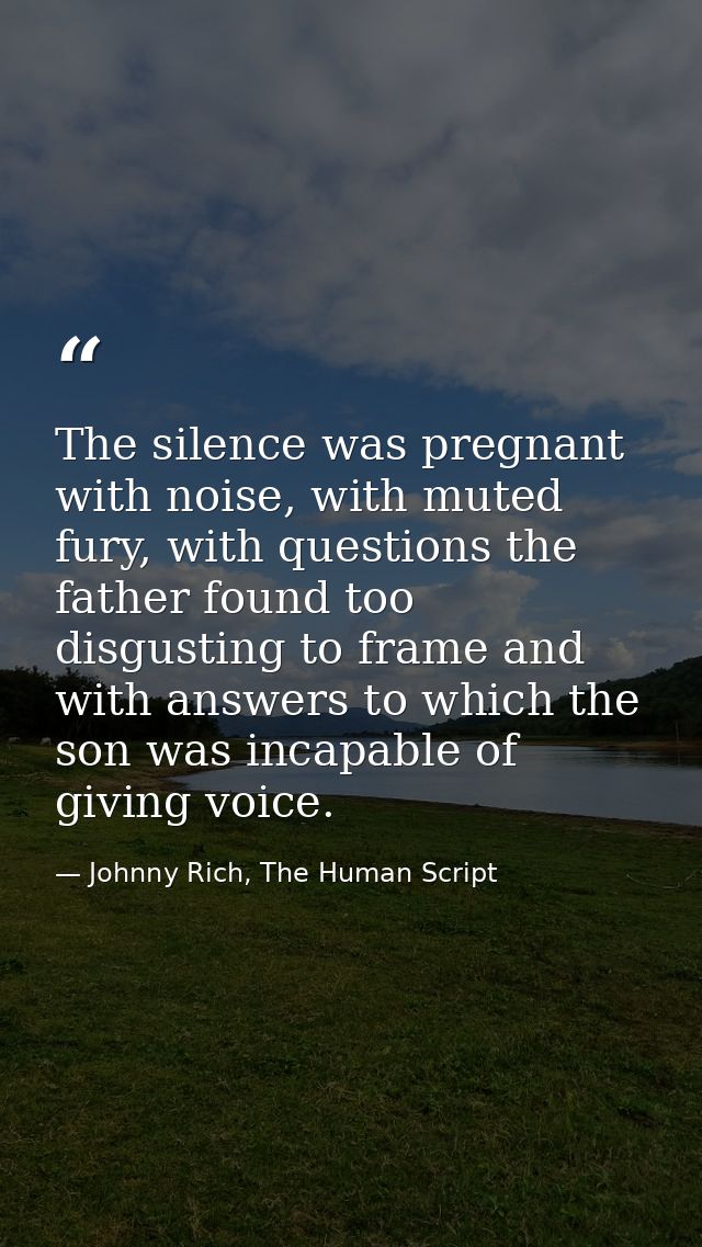 The silence was pregnant with noise, with muted fury, with questions the father found too disgusting to frame and with a — Johnny Rich, The Human Script