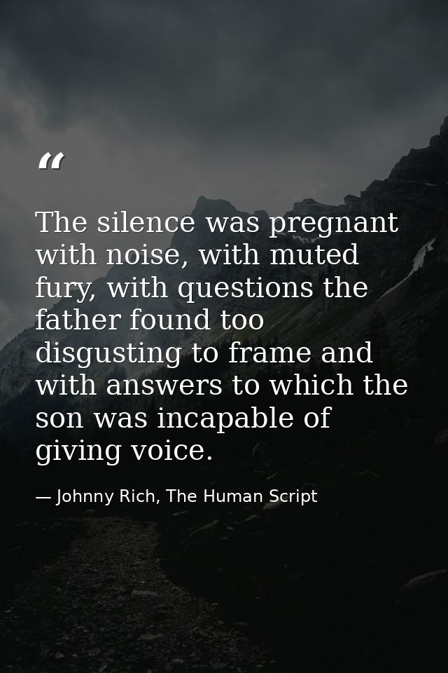 The silence was pregnant with noise, with muted fury, with questions the father found too disgusting to frame and with a — Johnny Rich, The Human Script