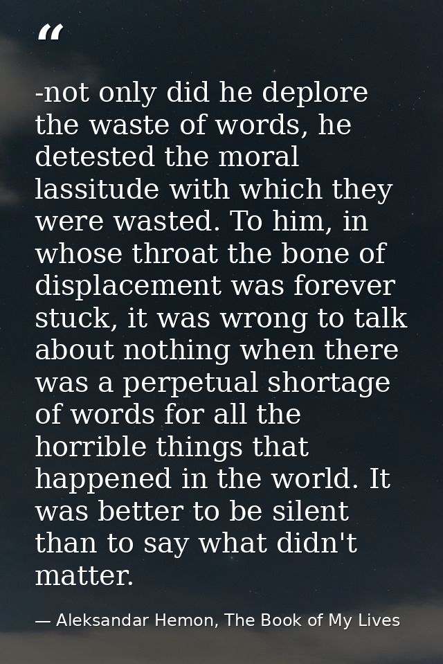 -not only did he deplore the waste of words, he detested the moral lassitude with which they were wasted. To him, in who — Aleksandar Hemon, The Book of My Lives