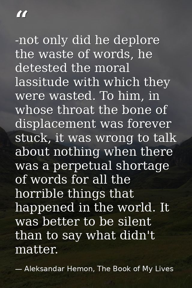 -not only did he deplore the waste of words, he detested the moral lassitude with which they were wasted. To him, in who — Aleksandar Hemon, The Book of My Lives