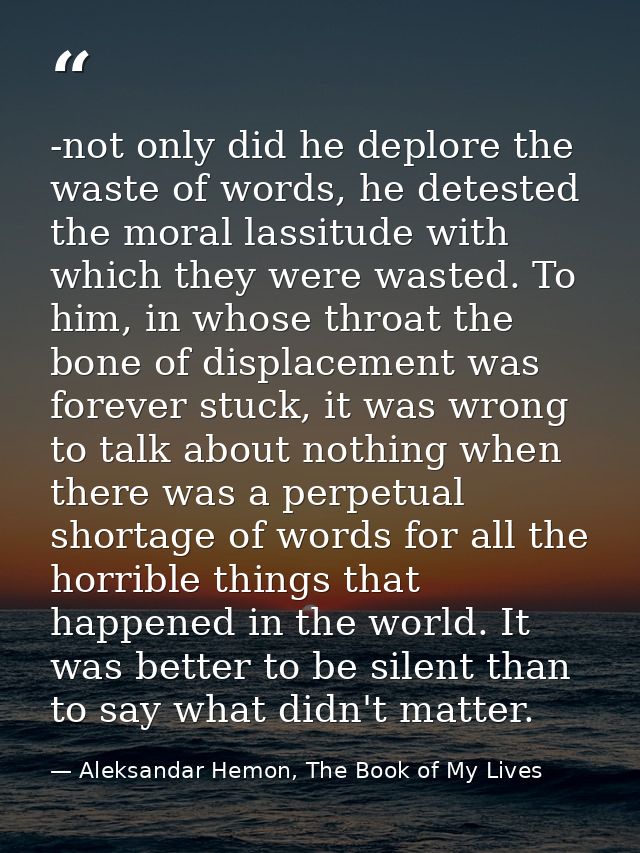 -not only did he deplore the waste of words, he detested the moral lassitude with which they were wasted. To him, in who — Aleksandar Hemon, The Book of My Lives