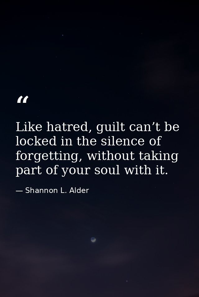 Like hatred, guilt can’t be locked in the silence of forgetting, without taking part of your soul with it. — Shannon L. Alder