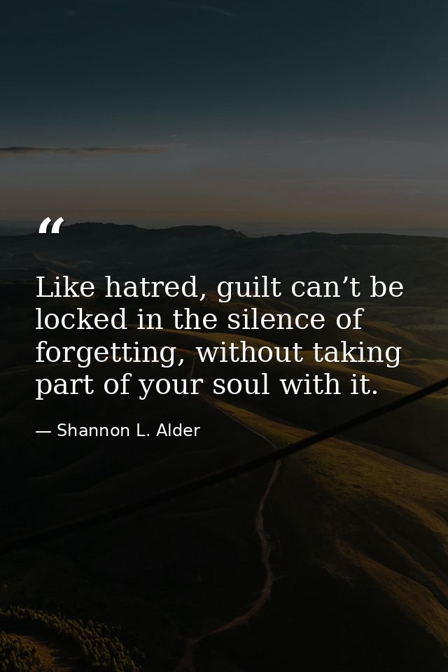 Like hatred, guilt can’t be locked in the silence of forgetting, without taking part of your soul with it. — Shannon L. Alder