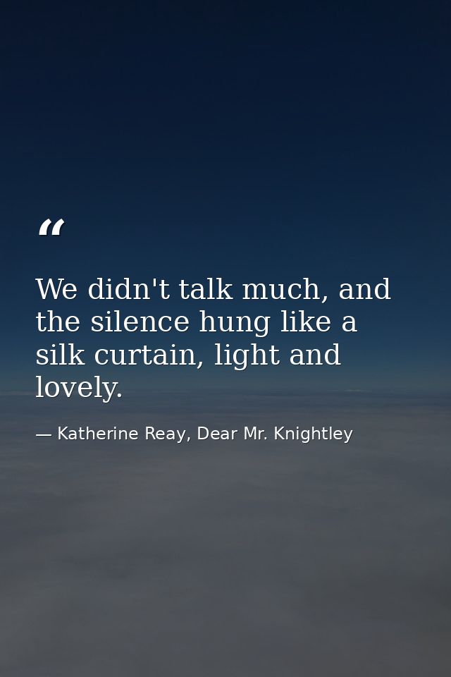 We didn't talk much, and the silence hung like a silk curtain, light and lovely. — Katherine Reay, Dear Mr. Knightley