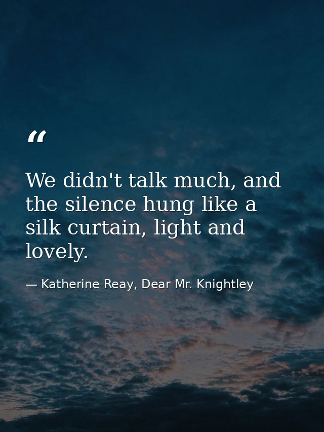 We didn't talk much, and the silence hung like a silk curtain, light and lovely. — Katherine Reay, Dear Mr. Knightley