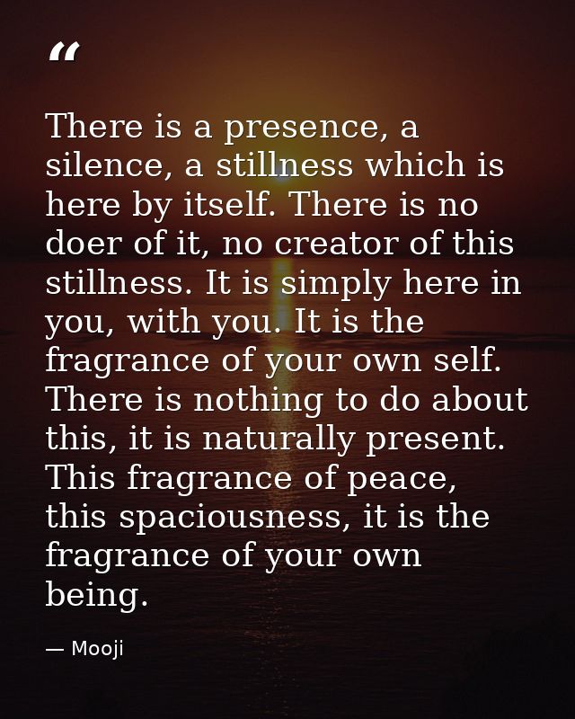 There is a presence, a silence, a stillness which is here by itself. There is no doer of it, no creator of this stillnes — Mooji