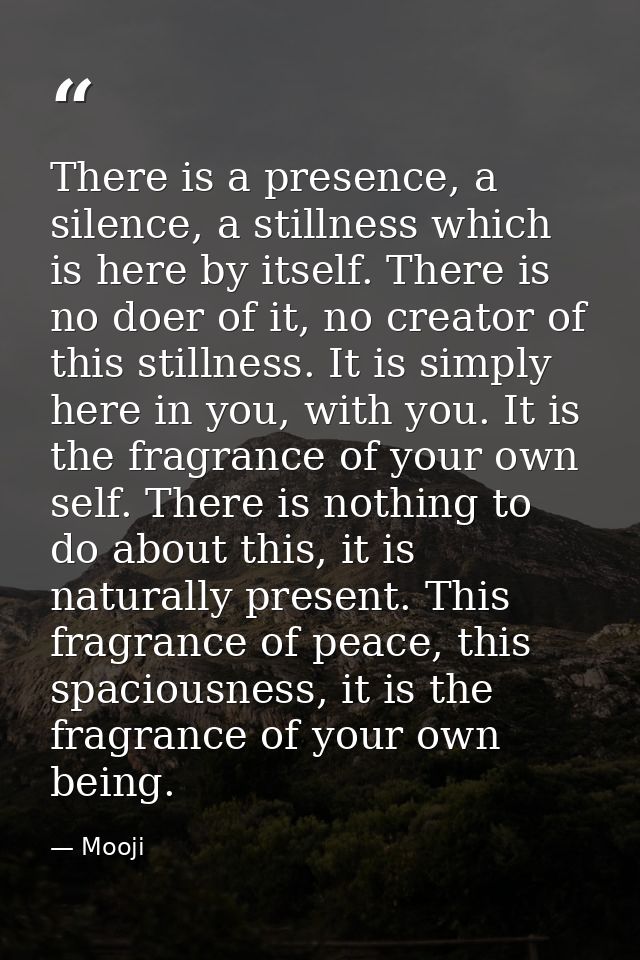 There is a presence, a silence, a stillness which is here by itself. There is no doer of it, no creator of this stillnes — Mooji