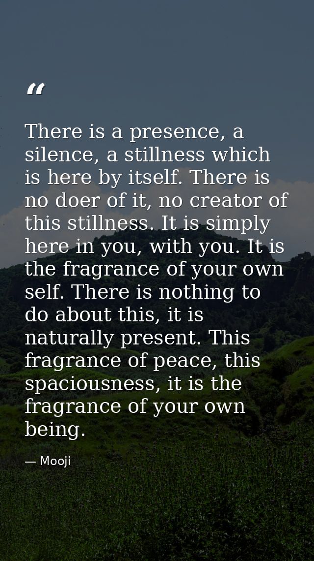 There is a presence, a silence, a stillness which is here by itself. There is no doer of it, no creator of this stillnes — Mooji