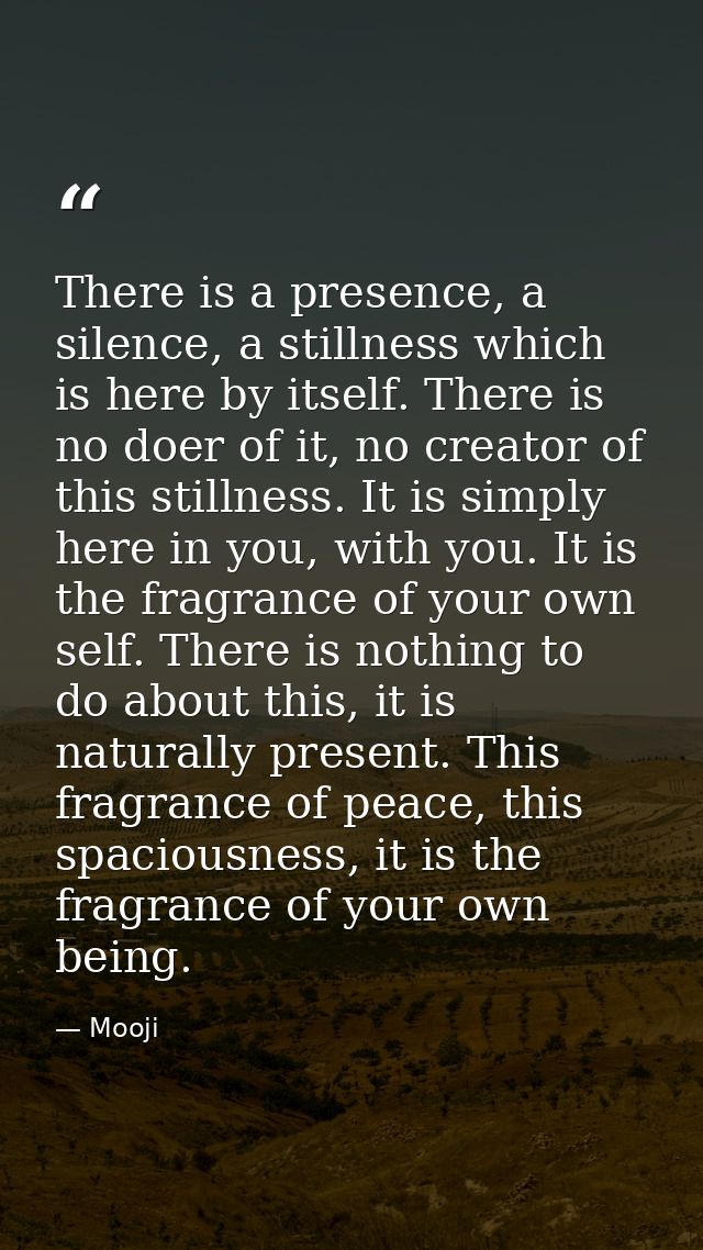 There is a presence, a silence, a stillness which is here by itself. There is no doer of it, no creator of this stillnes — Mooji