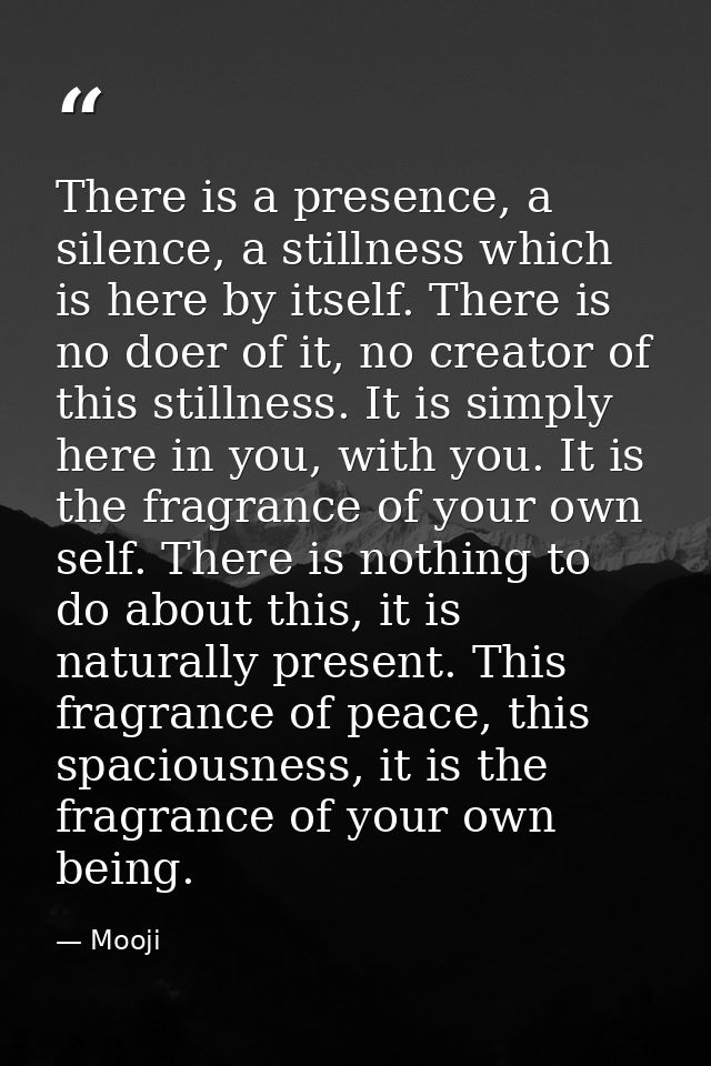 There is a presence, a silence, a stillness which is here by itself. There is no doer of it, no creator of this stillnes — Mooji