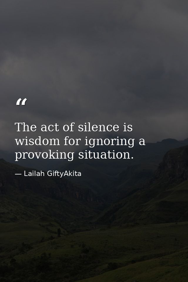 The act of silence is wisdom for ignoring a provoking situation. — Lailah GiftyAkita