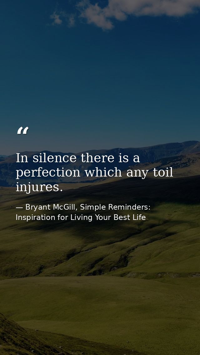 In silence there is a perfection which any toil injures. — Bryant McGill, Simple Reminders: Inspiration for Living Your Best Life