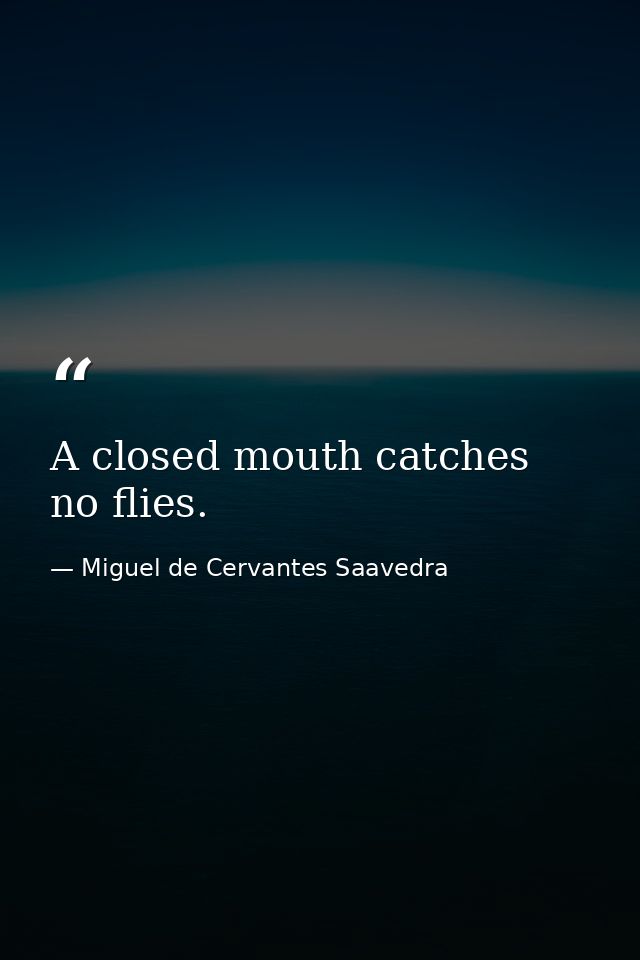 A closed mouth catches no flies. — Miguel de Cervantes Saavedra