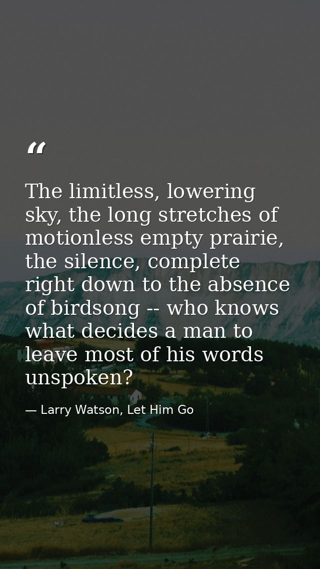The limitless, lowering sky, the long stretches of motionless empty prairie, the silence, complete right down to the abs — Larry Watson, Let Him Go