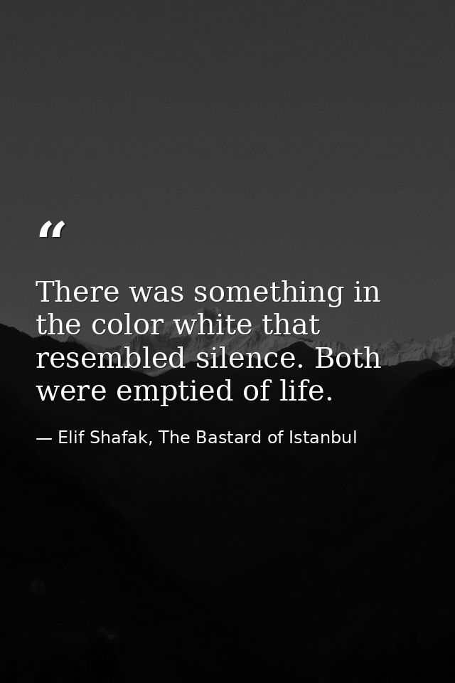 There was something in the color white that resembled silence. Both were emptied of life. — Elif Shafak, The Bastard of Istanbul