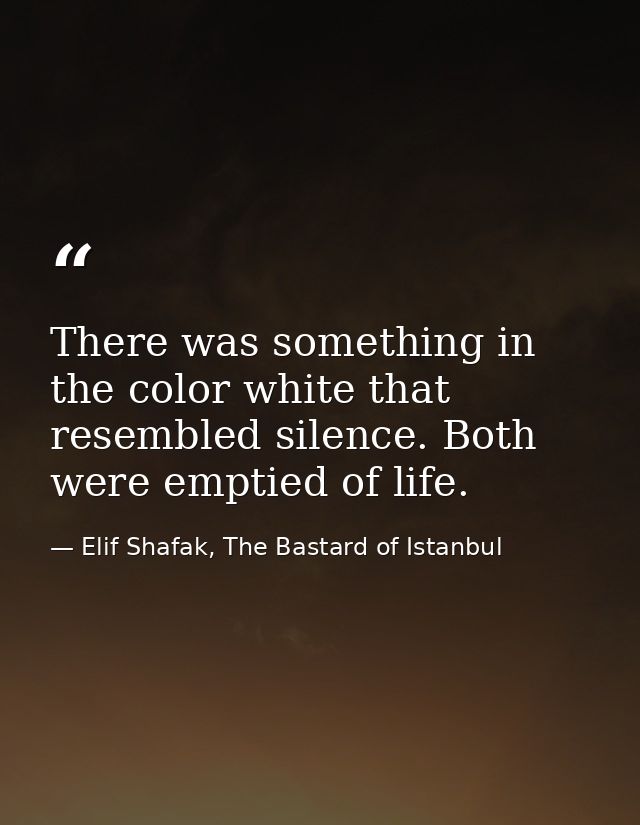 There was something in the color white that resembled silence. Both were emptied of life. — Elif Shafak, The Bastard of Istanbul