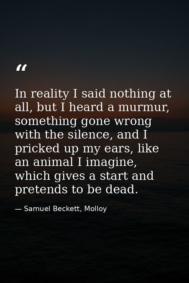 In reality I said nothing at all, but I heard a murmur, something gone wrong with the silence, and I pricked up my ears, — Samuel Beckett, Molloy