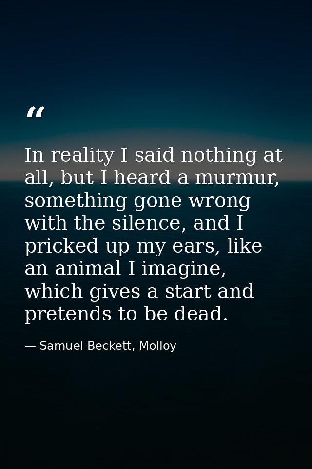 In reality I said nothing at all, but I heard a murmur, something gone wrong with the silence, and I pricked up my ears, — Samuel Beckett, Molloy