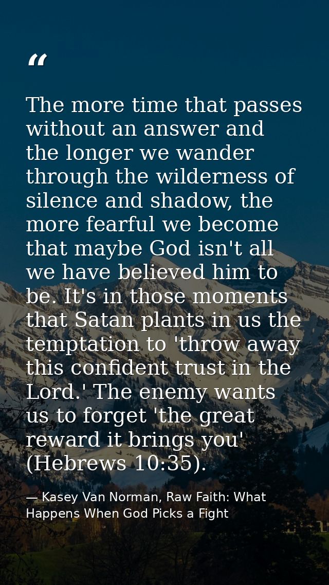 The more time that passes without an answer and the longer we wander through the wilderness of silence and shadow, the m — Kasey Van Norman, Raw Faith: What Happens When God Picks a Fight