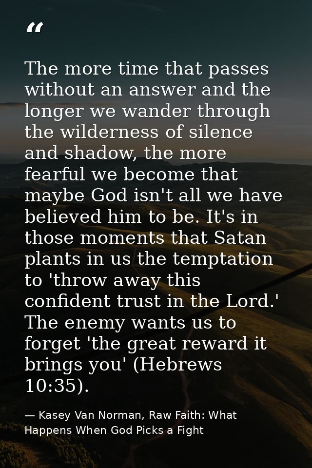 The more time that passes without an answer and the longer we wander through the wilderness of silence and shadow, the m — Kasey Van Norman, Raw Faith: What Happens When God Picks a Fight