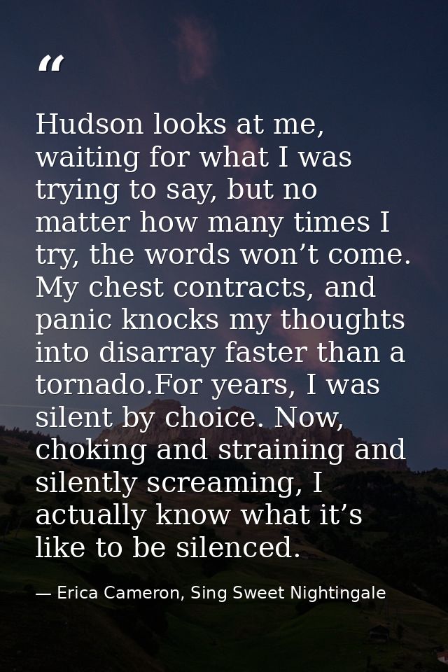 Hudson looks at me, waiting for what I was trying to say, but no matter how many times I try, the words won’t come. My c — Erica Cameron, Sing Sweet Nightingale