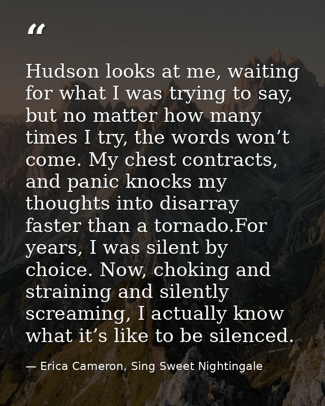 Hudson looks at me, waiting for what I was trying to say, but no matter how many times I try, the words won’t come. My c — Erica Cameron, Sing Sweet Nightingale