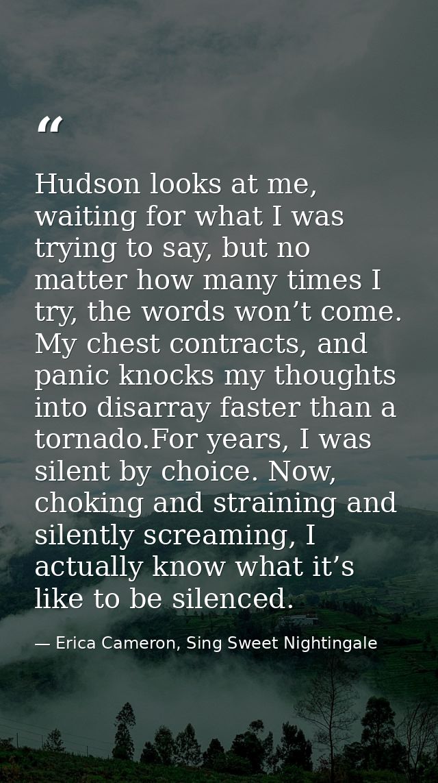 Hudson looks at me, waiting for what I was trying to say, but no matter how many times I try, the words won’t come. My c — Erica Cameron, Sing Sweet Nightingale