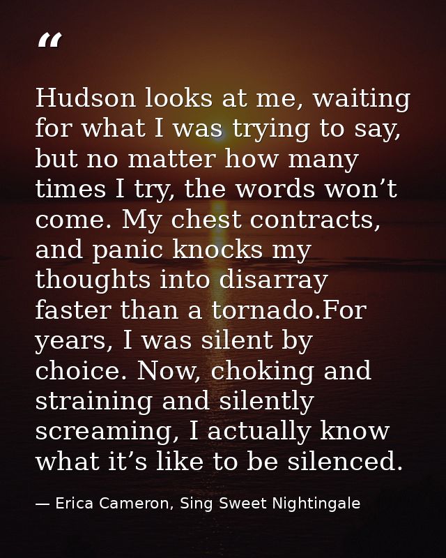 Hudson looks at me, waiting for what I was trying to say, but no matter how many times I try, the words won’t come. My c — Erica Cameron, Sing Sweet Nightingale