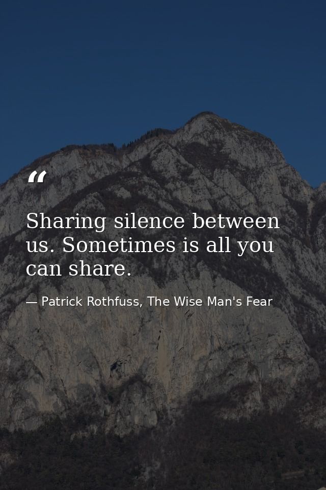 Sharing silence between us. Sometimes is all you can share. — Patrick Rothfuss, The Wise Man's Fear