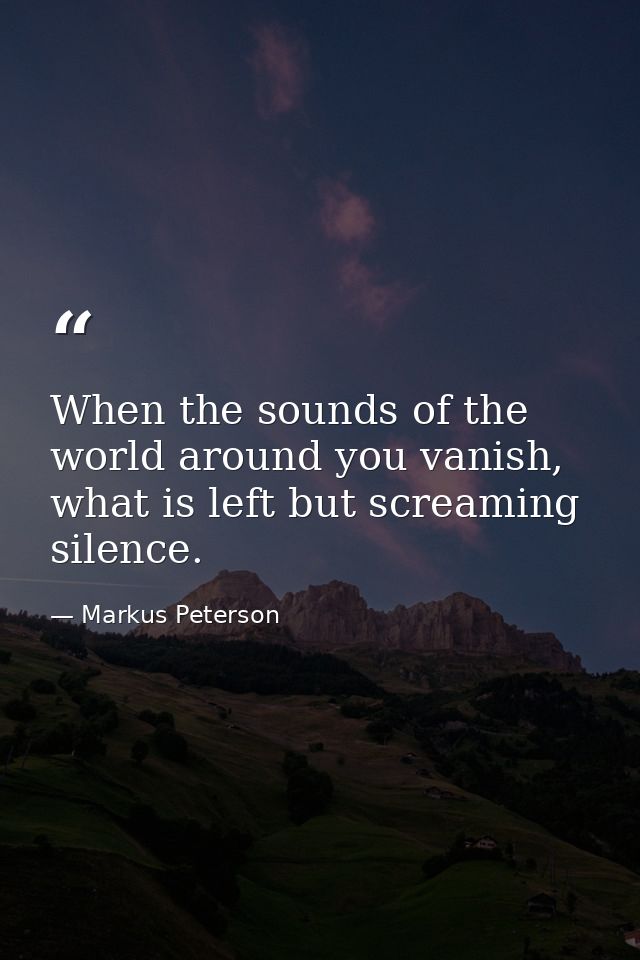 When the sounds of the world around you vanish, what is left but screaming silence. — Markus Peterson