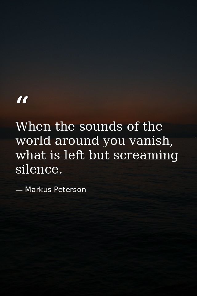 When the sounds of the world around you vanish, what is left but screaming silence. — Markus Peterson