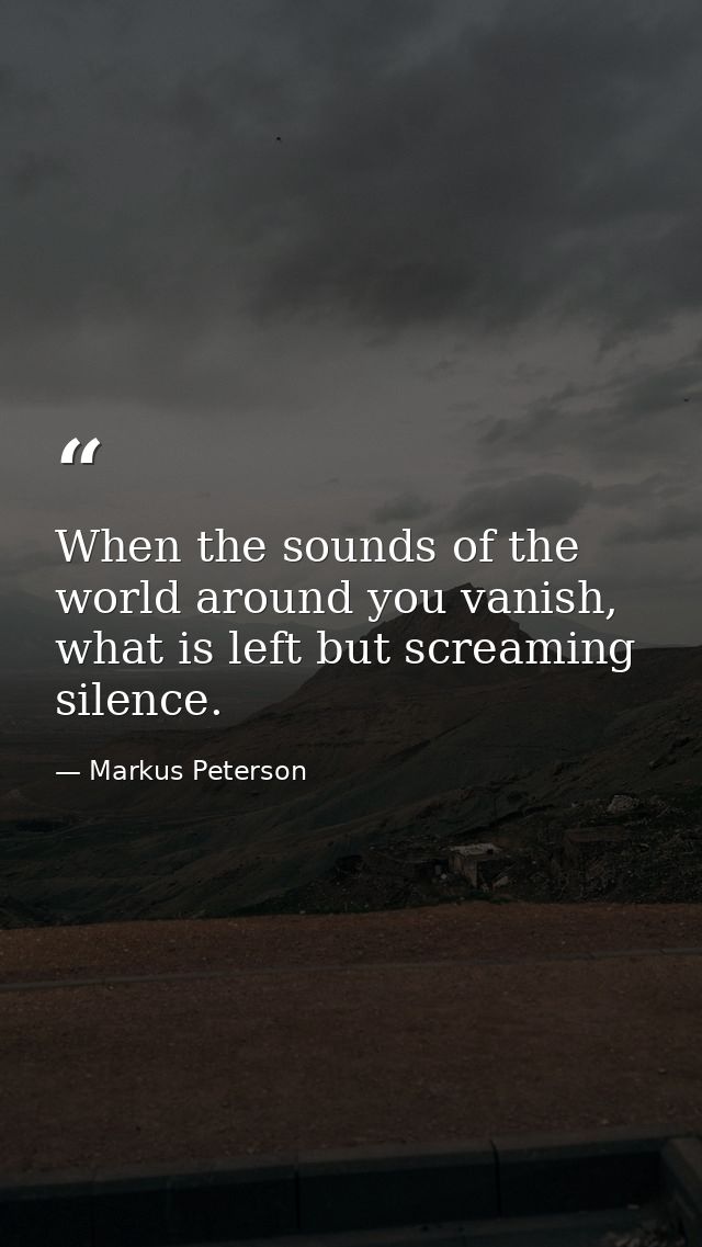 When the sounds of the world around you vanish, what is left but screaming silence. — Markus Peterson