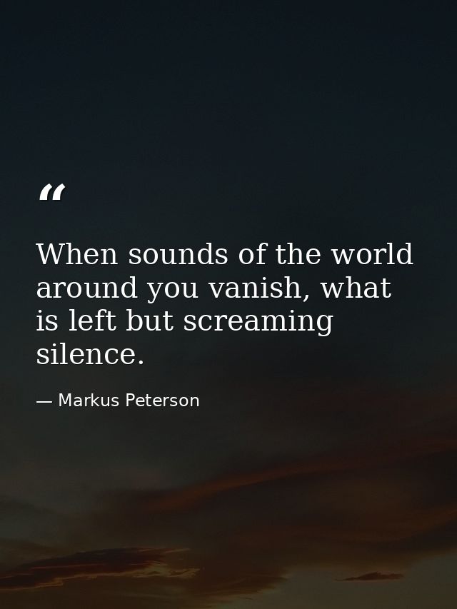 When sounds of the world around you vanish, what is left but screaming silence. — Markus Peterson
