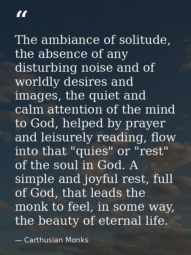The ambiance of solitude, the absence of any disturbing noise and of worldly desires and images, the quiet and calm atte — Carthusian Monks