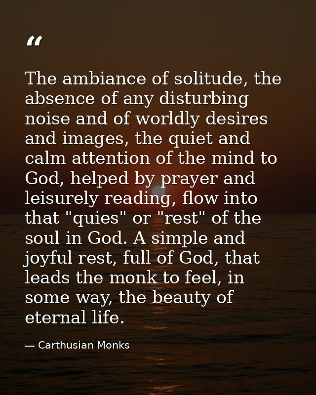 The ambiance of solitude, the absence of any disturbing noise and of worldly desires and images, the quiet and calm atte — Carthusian Monks