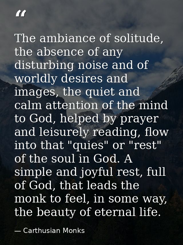 The ambiance of solitude, the absence of any disturbing noise and of worldly desires and images, the quiet and calm atte — Carthusian Monks
