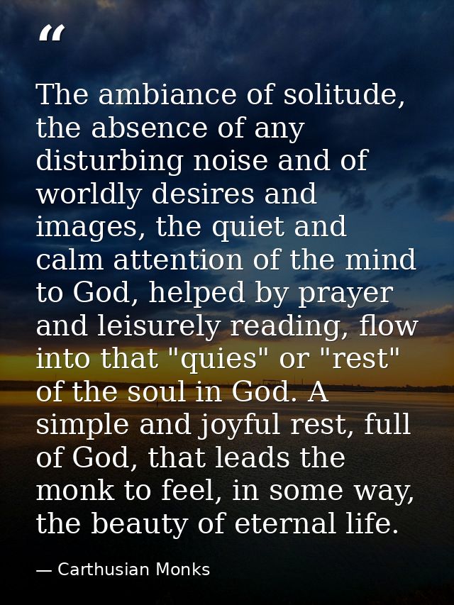 The ambiance of solitude, the absence of any disturbing noise and of worldly desires and images, the quiet and calm atte — Carthusian Monks