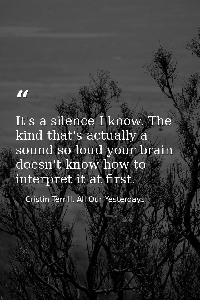 It's a silence I know. The kind that's actually a sound so loud your brain doesn't know how to interpret it at first. — Cristin Terrill, All Our Yesterdays