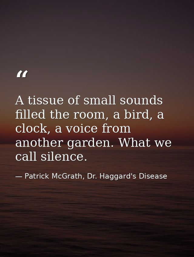 A tissue of small sounds filled the room, a bird, a clock, a voice from another garden. What we call silence. — Patrick McGrath, Dr. Haggard's Disease