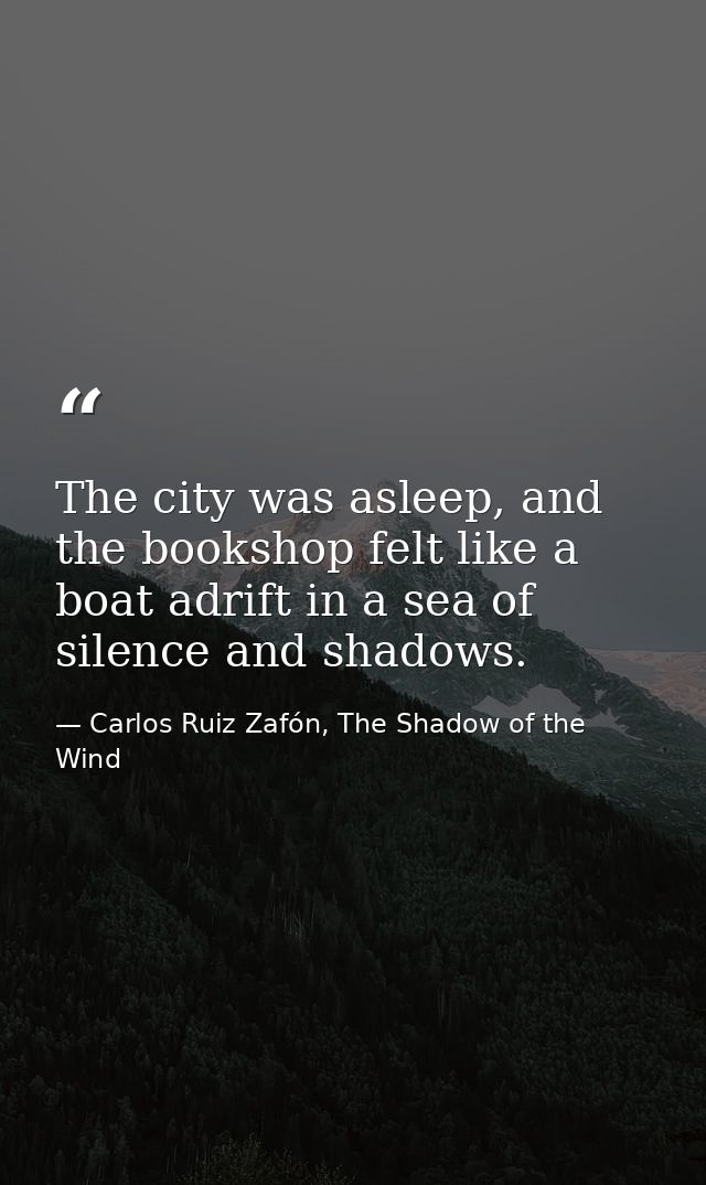 The city was asleep, and the bookshop felt like a boat adrift in a sea of silence and shadows. — Carlos Ruiz Zafón, The Shadow of the Wind