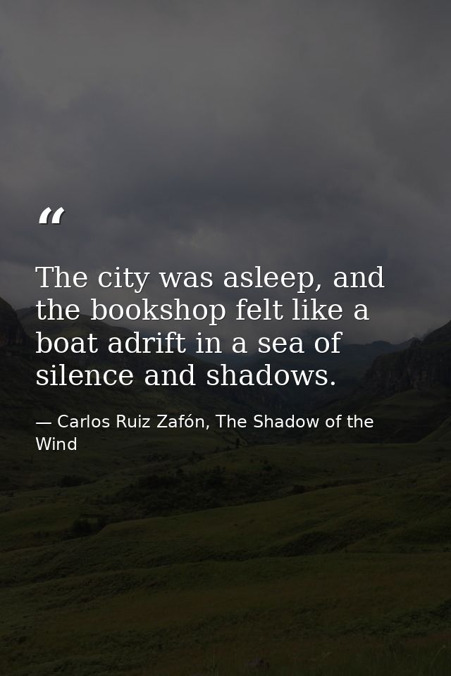 The city was asleep, and the bookshop felt like a boat adrift in a sea of silence and shadows. — Carlos Ruiz Zafón, The Shadow of the Wind
