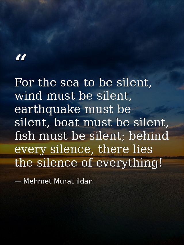 For the sea to be silent, wind must be silent, earthquake must be silent, boat must be silent, fish must be silent; behi — Mehmet Murat ildan
