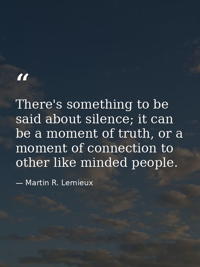There's something to be said about silence; it can be a moment of truth, or a moment of connection to other like minded  — Martin R. Lemieux