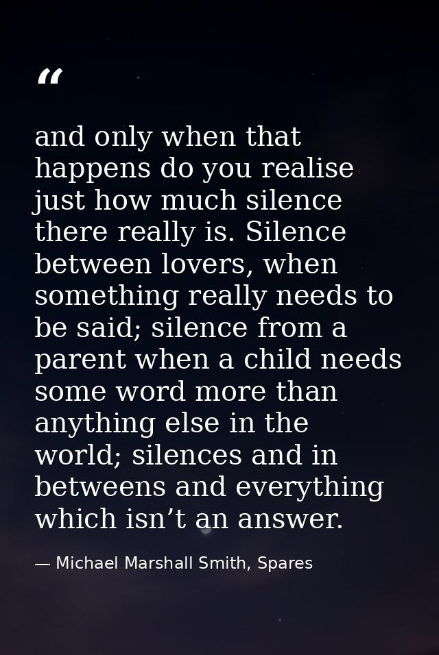and only when that happens do you realise just how much silence there really is. Silence between lovers, when something  — Michael Marshall Smith, Spares
