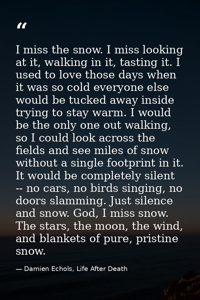 I miss the snow. I miss looking at it, walking in it, tasting it. I used to love those days when it was so cold everyone — Damien Echols, Life After Death