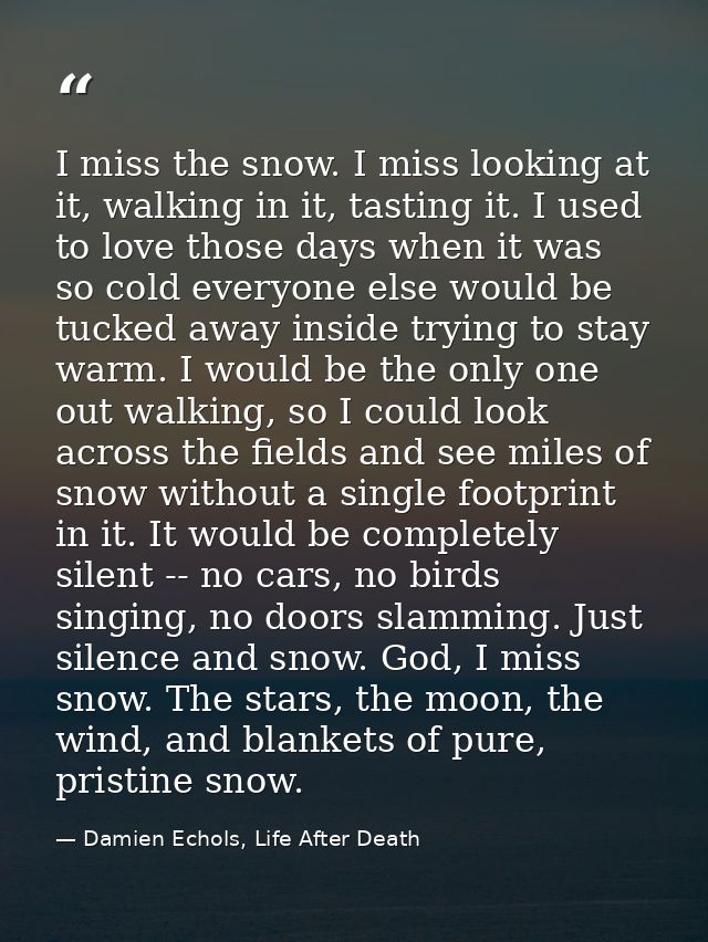 I miss the snow. I miss looking at it, walking in it, tasting it. I used to love those days when it was so cold everyone — Damien Echols, Life After Death
